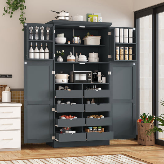 [Assembly Video Provided] TOPMAX 35.5x17.6x70.9inch Freestanding Kitchen Pantry Cabinet, Tall Storage Cabinet with 4 Doors, 2 Door Shelves – Gray