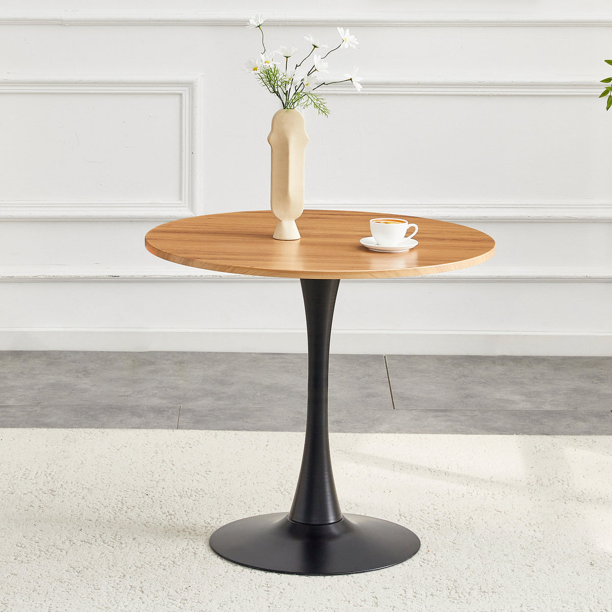 Round Dining Table, 31.5" Circle Tulip Table with Thickened Tabletop & Metal Pedestal, Mid Century Modern Bistro Table for Kitchen, Small Places, Living Room, Cafe (Faux Wood)W2920P405350