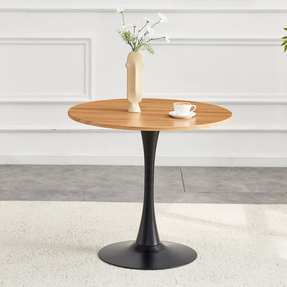 Round Dining Table, 31.5" Circle Tulip Table with Thickened Tabletop & Metal Pedestal, Mid Century Modern Bistro Table for Kitchen, Small Places, Living Room, Cafe (Faux Wood)W2920P405350