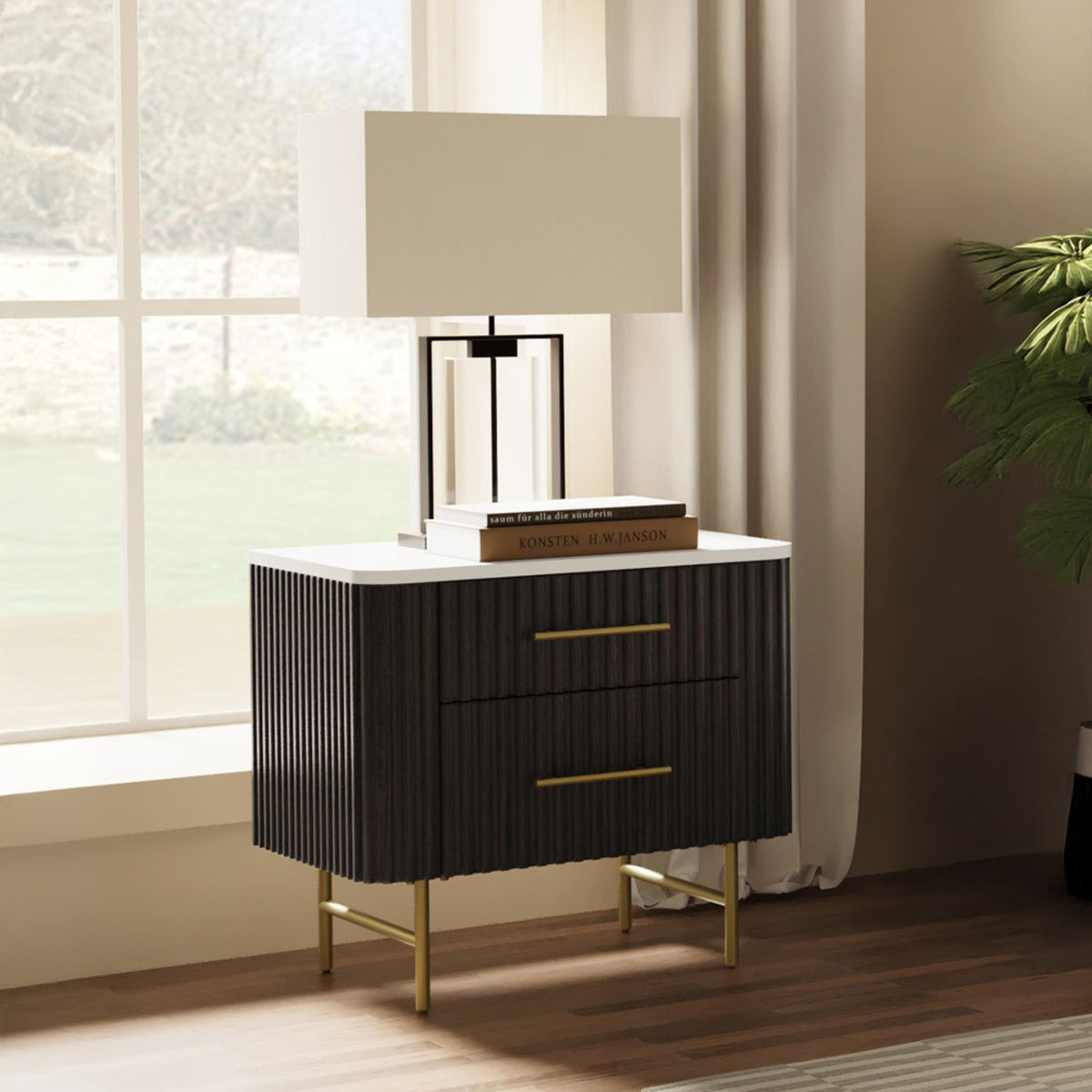 Averia Espresso 2-drawer Nightstand with Marble Top