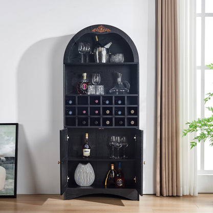Arched Wood Wine Cabinet with Removable Wine Rack, MDF Anti-Scratch Surface Storage Bar Cabinet with Adjustable Shelves, Anti-Tip Freestanding Liquor Bookcase for Living Room Dining Room