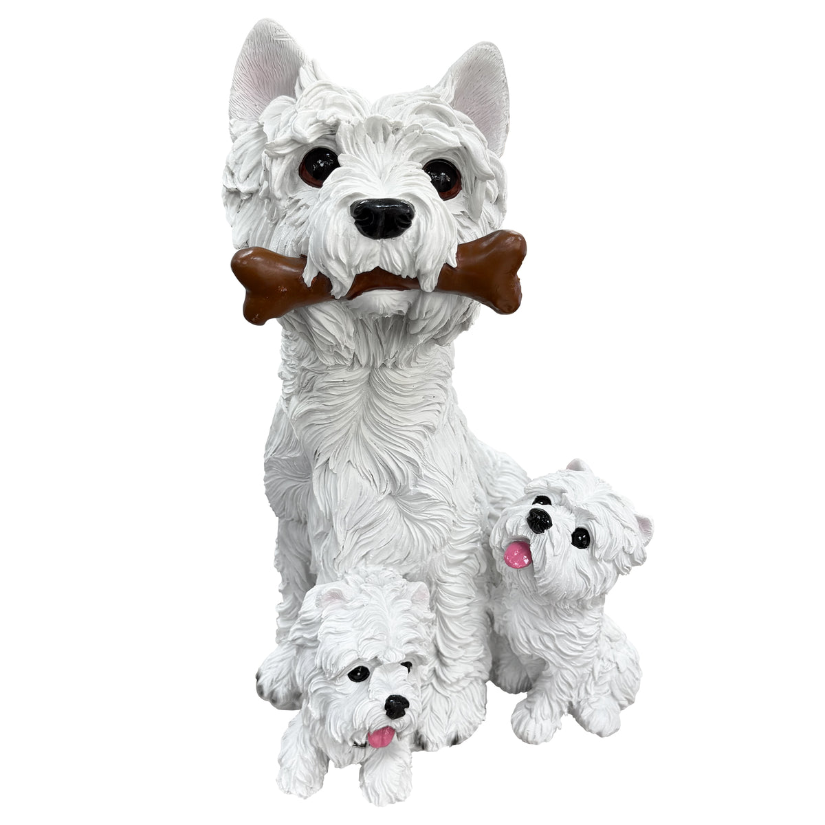 Set of 3 West Highland White Terrier Garden Statues, Resin Lifelike Westie Dog Figurines, Weather Resistant Outdoor Decor Sculpture for Backyard Lawn Patio
