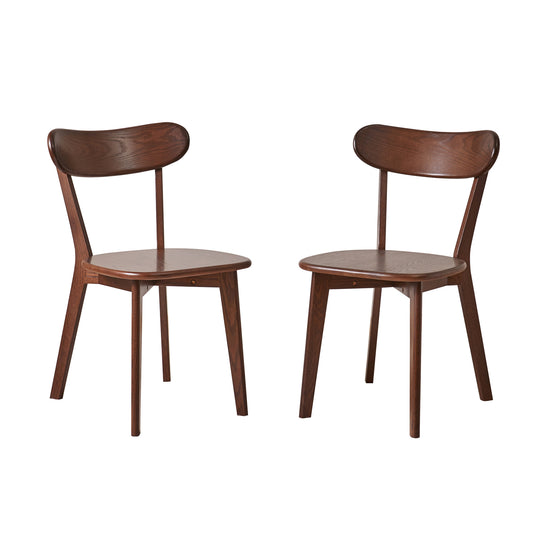 Solid Oak Dining Chairs Set of 2, Mid-Century Modern Curved Back Kitchen Chairs, Vintage Wooden Side Chairs, Farmhouse Home Restaurant Dining Room Furniture