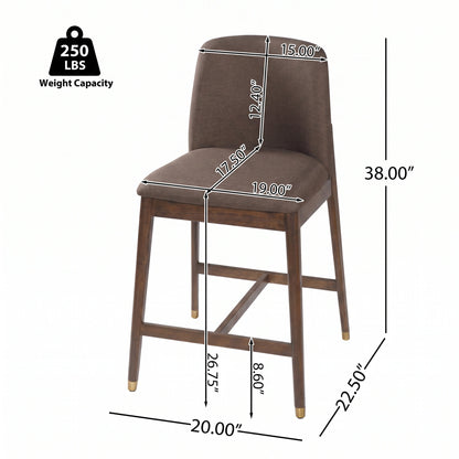 Clara Indoor Wooden Upholstered Counter stool, Walnut Finish with Taupe Cushion, Set of 2