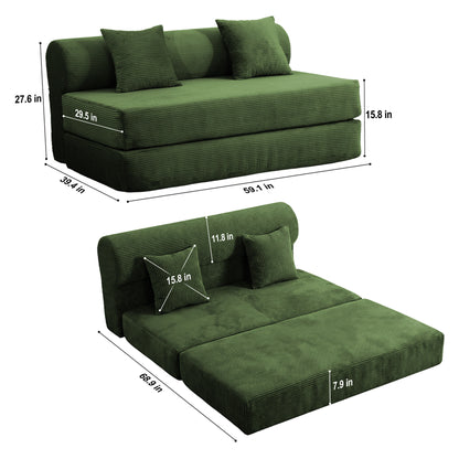 Convertible Corduroy Sofa Bed, 2‑Seater Fold‑Out  Compressed Sofa, Multi‑Functional Floor Couch for Living Room Guest Room