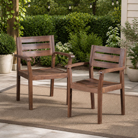 STAMFORD Dining Chairs Set of 2, Acacia Wood Patio Armchair, Dark Brown
