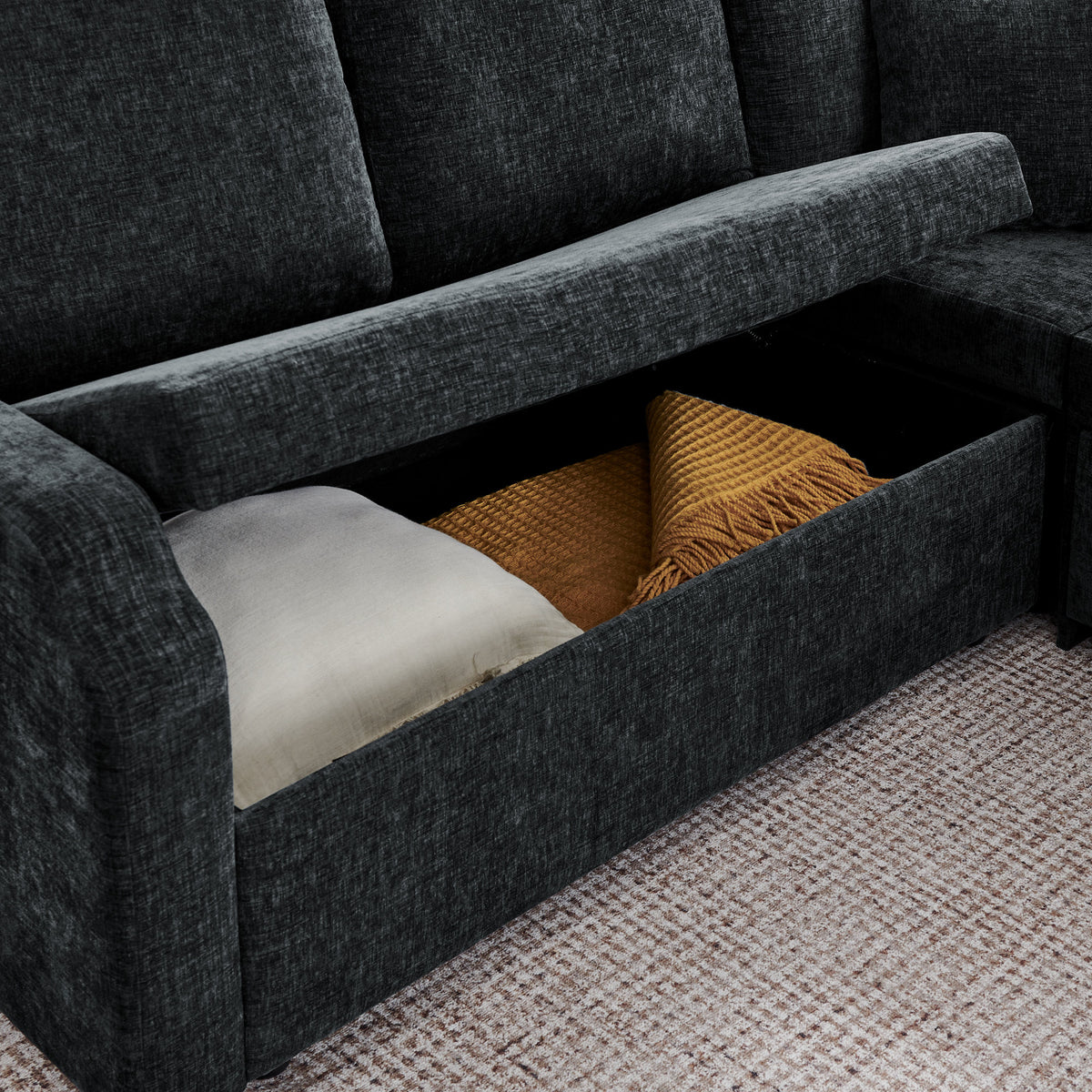 81.2'' Modular Sectional Sofa with Pull Out Bed, 5-Seater L Shaped Sectional Sleeper Couch with Hidden Storage, Chenille Convertible Couches for Living Room, Apartment (Black)