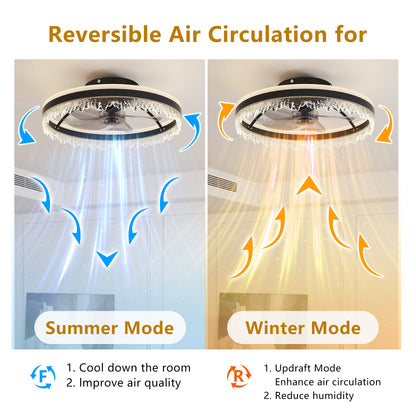 20-inch Black Smart Ceiling Fan Light with Silent Function, Multi-Speed Adjustment, Study Room