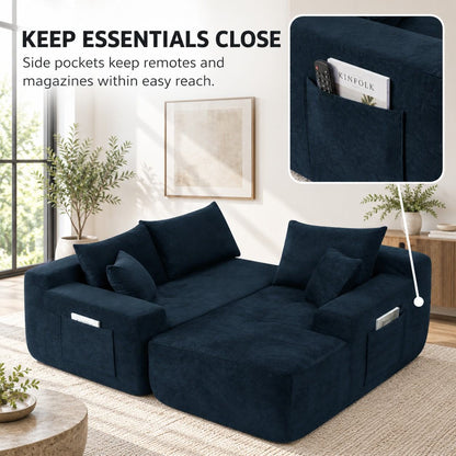 85' Cloud Sectional Couch with L-Shape Chaise,Modern Modular Sofa with Deep Seat, Upholstered Couches for Living Room Bedroom,No Assembly Required, (Cotton linen Fabric),Blue