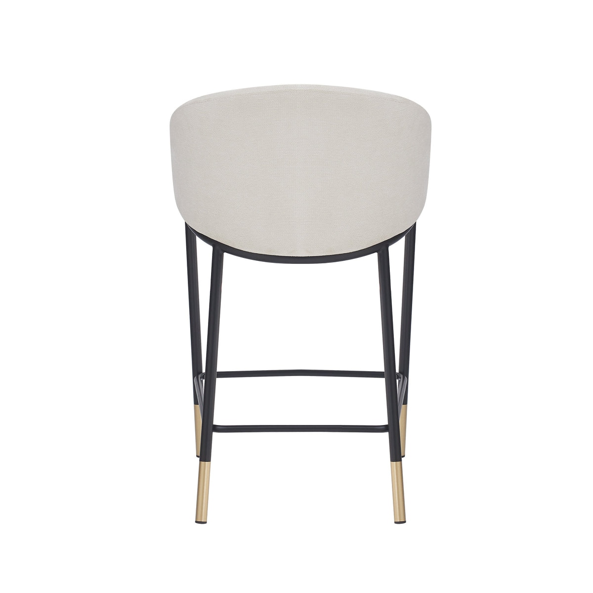 26" Seat Height, Modern Counter Stool with Curved Armrests & Gold Accents - Soft Beige Fabric, Black Metal Frame, Set of 2