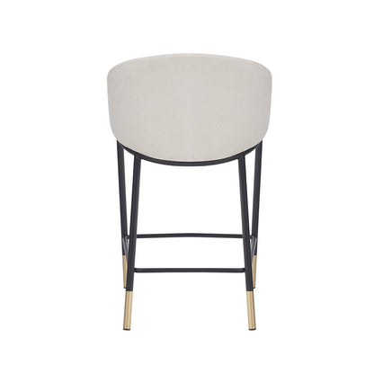 26" Seat Height, Modern Counter Stool with Curved Armrests & Gold Accents - Soft Beige Fabric, Black Metal Frame, Set of 2