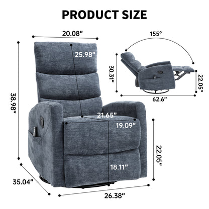 Heat Massage Manual Recliner Chair with Rocker and Swivel in Fabric, Blue – Model W3224P322248