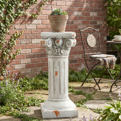 22.44'H Ionic Pedestal Plant Stand, MGO Decorative Pedestal Side Table for Indoor Outdoor Entryway Garden Home, Antique White, No Assembly Needed