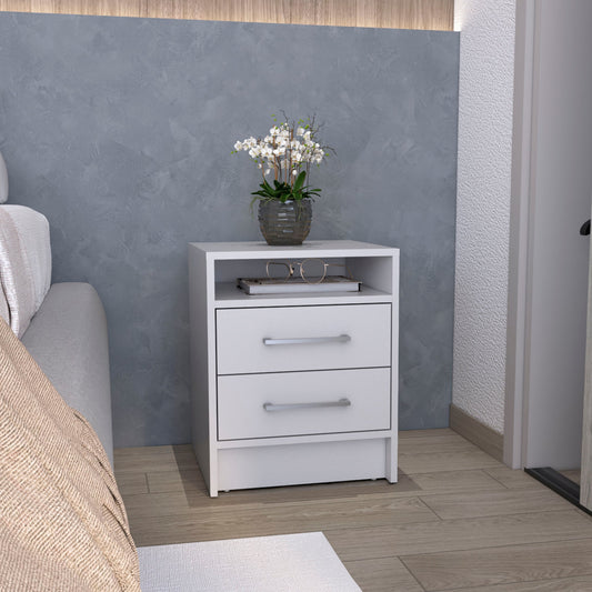 Nightstand 23.6" H, with 2 Drawers and 1 Shelf, White