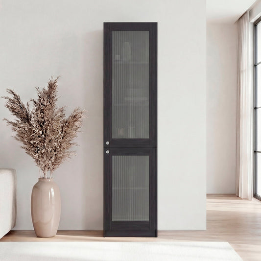 Milo Modern Storage Cabinet with 5 Shelves and Glass Front, Minimalist Design, Wenge