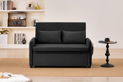 51.2' Velvet Convertible Sleeper Sofa Bed, 5-Position Adjustable Backrest Loveseat with Pull-Out Bed, Side Pocket, Multi-Functional 2-Seater Couch for Living Room, Apartment, Small Space