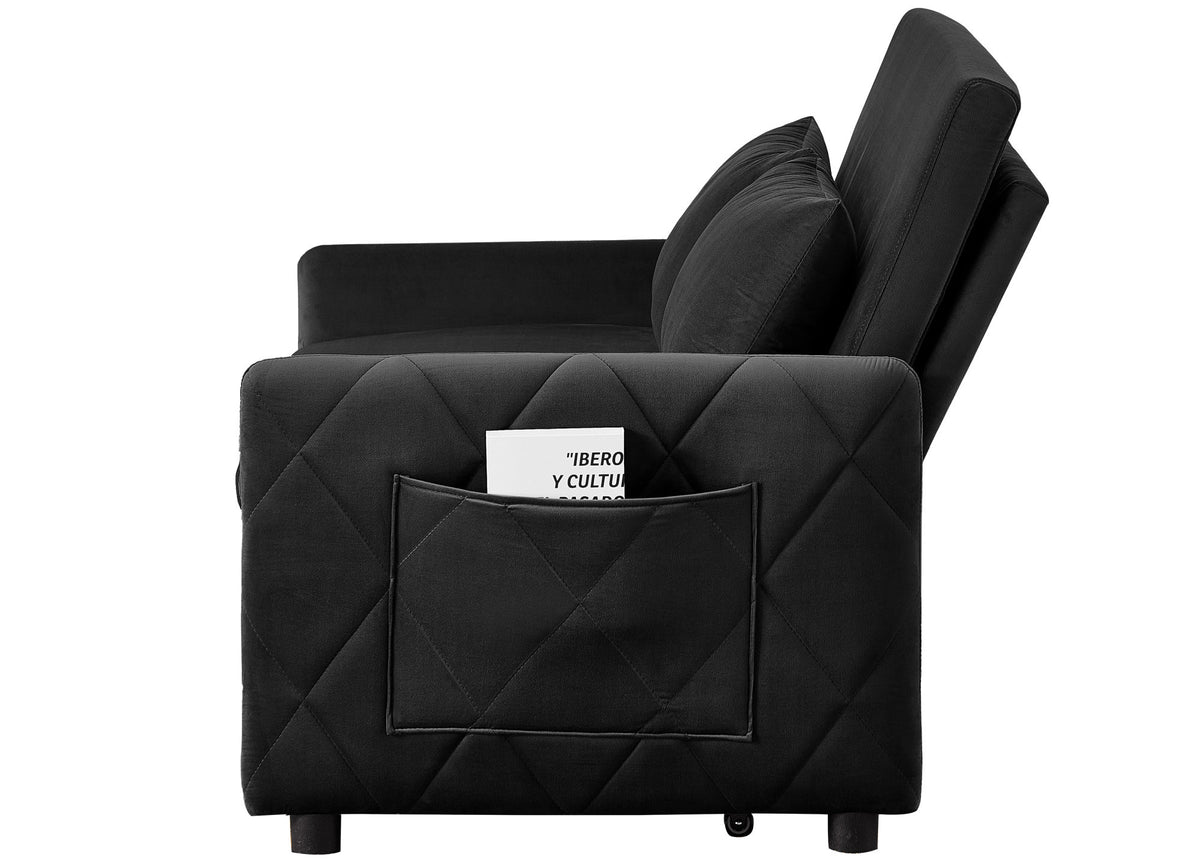 51.2' Velvet Convertible Sleeper Sofa Bed, 5-Position Adjustable Backrest Loveseat with Pull-Out Bed, Side Pocket, Multi-Functional 2-Seater Couch for Living Room, Apartment, Small Space