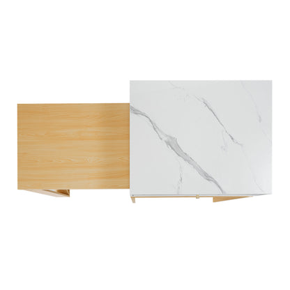U_STYLE Modern Imitation Marble Counter Height Dining Table for 4, Farmhouse Bar Table with Adjustable Shelf, for Kitchen & Home Bar (Chairs Not Included)