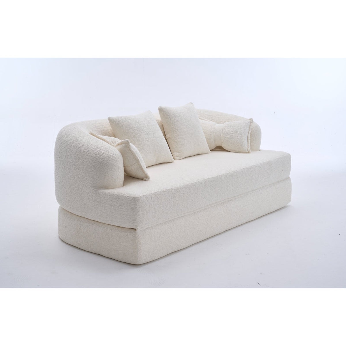 (Old Sku : W2231P392100) 2-in-1 Foldable Sofa Bed,70 Inch Folding Boneless Couch Convertible Compressed Sleeper Sofabed, 4 Pillows for Living Room Apartment, Milk White