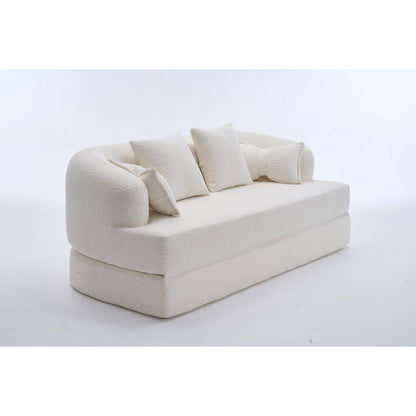 (Old Sku : W2231P392100) 2-in-1 Foldable Sofa Bed,70 Inch Folding Boneless Couch Convertible Compressed Sleeper Sofabed, 4 Pillows for Living Room Apartment, Milk White