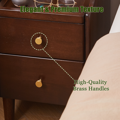 Solid Wood Nightstand with Two Drawers and Pull-out Panel Storage Bedside Table and Sofa Side Table