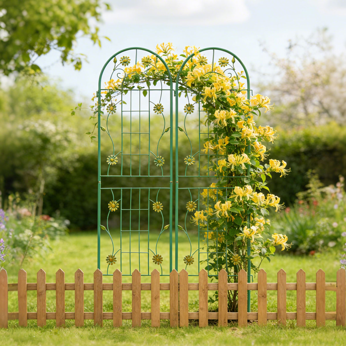 2 Pack Metal Garden Trellis 71' x 19.7' Rustproof Trellis for Climbing Plants Outdoor Flower Support Green