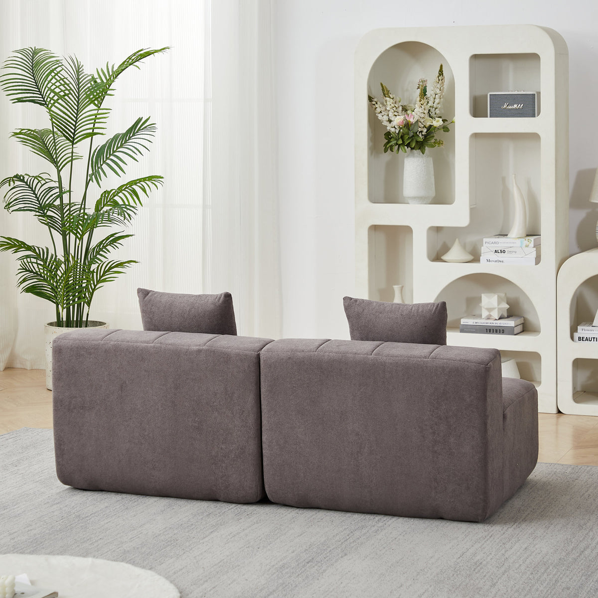 Chenille curved sectional sofa with 2 pillows,Curved Symmetrical Modular Semi Circular Sofa Sectional for bedroom, living room, office for leisure or nap, reading room, and lobby