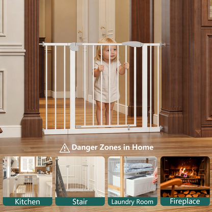 29.5-44.1" Wide Baby Gate for Stairs, Dog Gate Indoor for Doorways, No Drilling Pressure Mounted Pet Gates for Kids, Easy Walk Through Safety Gate, White