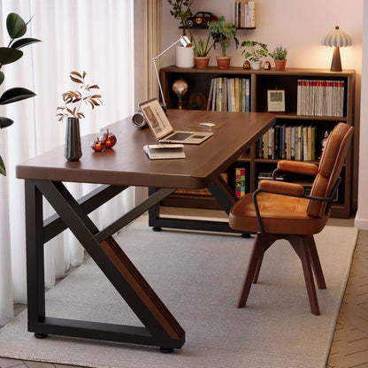Solid Wood 55.1-Inch Extra Long Desk,Thickened Desk,Two Person Double Desk for Home Office, Wooden Long Computer Desk,Writing Table for Office, Walnut