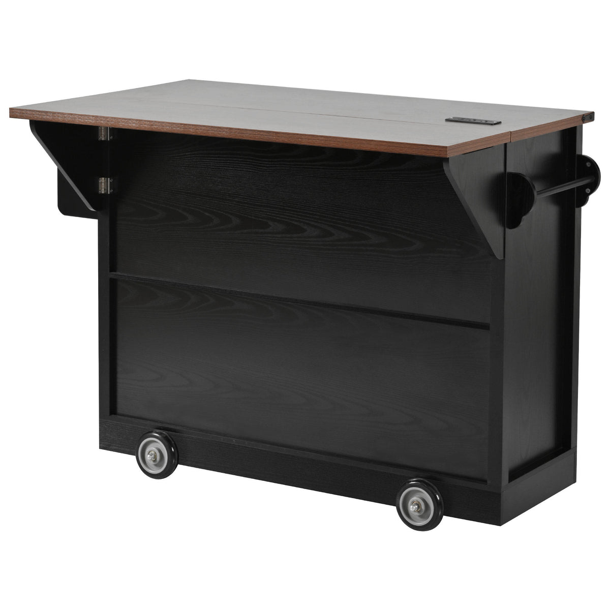 K&K 54" Farmhouse Kitchen Island with Drop Leaf, Power Outlet, Kitchen Storage Cart with 2 Doors, 2 Drawers