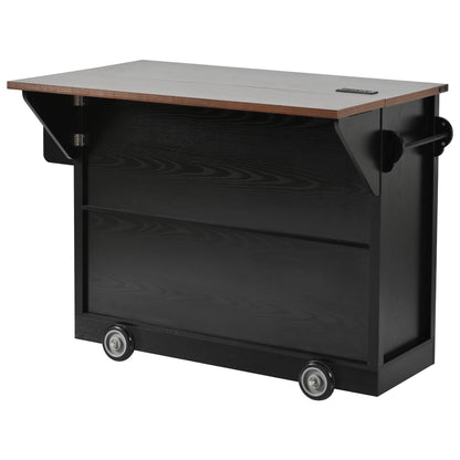 K&K 54" Farmhouse Kitchen Island with Drop Leaf, Power Outlet, Kitchen Storage Cart with 2 Doors, 2 Drawers