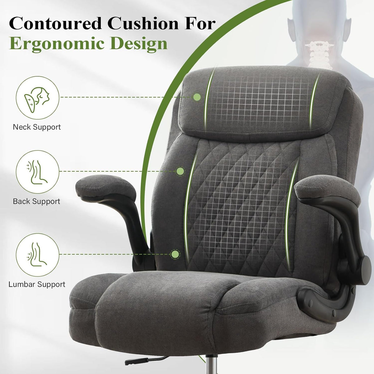 Drafting Chair Tall Office Chair for Standing Desk, Ergonomic Tall Desk Chair with Adjustable Foot Ring, Flip-Up Armrests, Lumbar Support, Comfortable Fabric Seat – Ideal for Home and Office