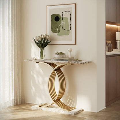 Accent Table Console Table ,Gold Intertwined Metal Legs Luxury High-End Entryway Furniture,White