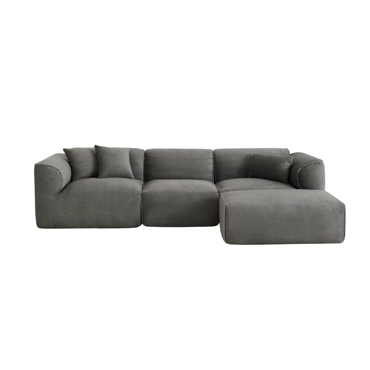 U_Style Luxury living room double-needle cut velvet sofa, 4-seater with pure sponge seat cushions and a detachable footstool
