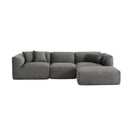 U_Style Luxury living room double-needle cut velvet sofa, 4-seater with pure sponge seat cushions and a detachable footstool