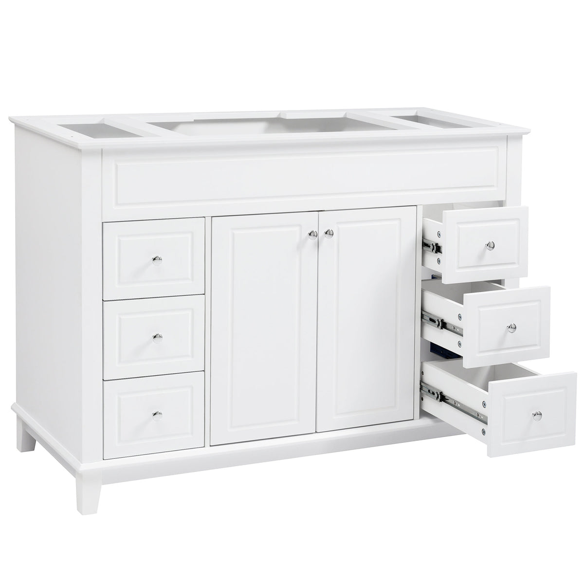 46" Bathroom Vanity without Sink, Cabinet Only, Soft-Close 6 Drawers & Double Doors with 2-Tier Shelves, Solid Pine Legs, White (Same SKU: N759P351752K)