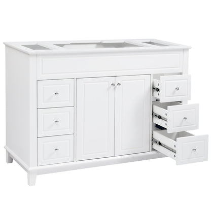 46" Bathroom Vanity without Sink, Cabinet Only, Soft-Close 6 Drawers & Double Doors with 2-Tier Shelves, Solid Pine Legs, White (Same SKU: N759P351752K)