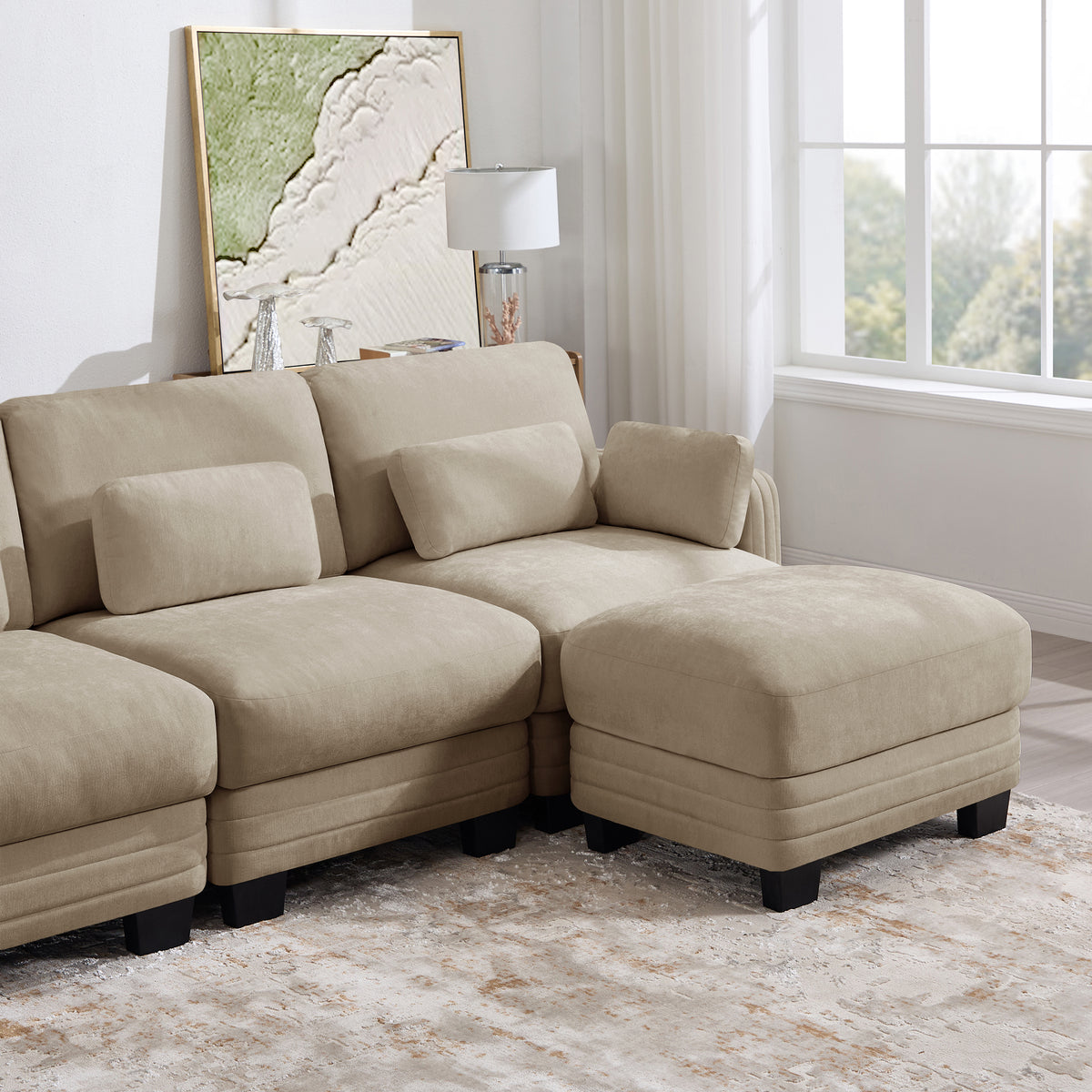 Channel Tufted Design Modern Minimalist Modular Sectional Loveseat Sofa, 2-Seater Couch with Thick Comfortable Seat Cushions, Suitable for Living Room, Bedroom and Apartment, Camel Chenille