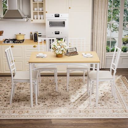 Dining Table Set, Bar Table with 4 Dining Benches, Kitchen Table Counter with Chairs, Industrial for Kitchen Breakfast Table, Party Room – Natural