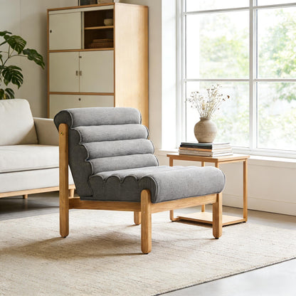 Fluffy Accent Chair Gray with Natural Solid Wood Frame