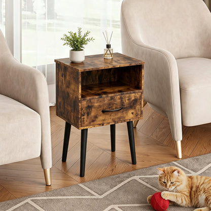 Two Sets of Nightstand,Modern Bedside Table with Storage Drawer and Open Wood Shelf, for Living Room, Bedroom and Small Spaces, Accent Night Stand, Easy Assembly