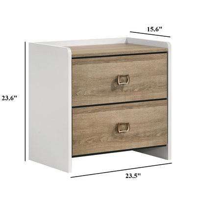 Contemporary Style 1pc Nightstand English Dovetail Drawers Curved Handles Dusty Oak And White Finish Bedroom Furniture