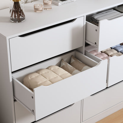 White Dresser, Long Dresser with 8 Drawers, 47.2''W Wooden Dressers Chest of 8 Drawers, Large Capacity Clothing Storage Cabinet