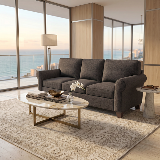 Augusta Sofa – Made in USA, Custom Fabric Options, Classic Sofa Wholesale Furniture - Catalina Charcoal - Fabric