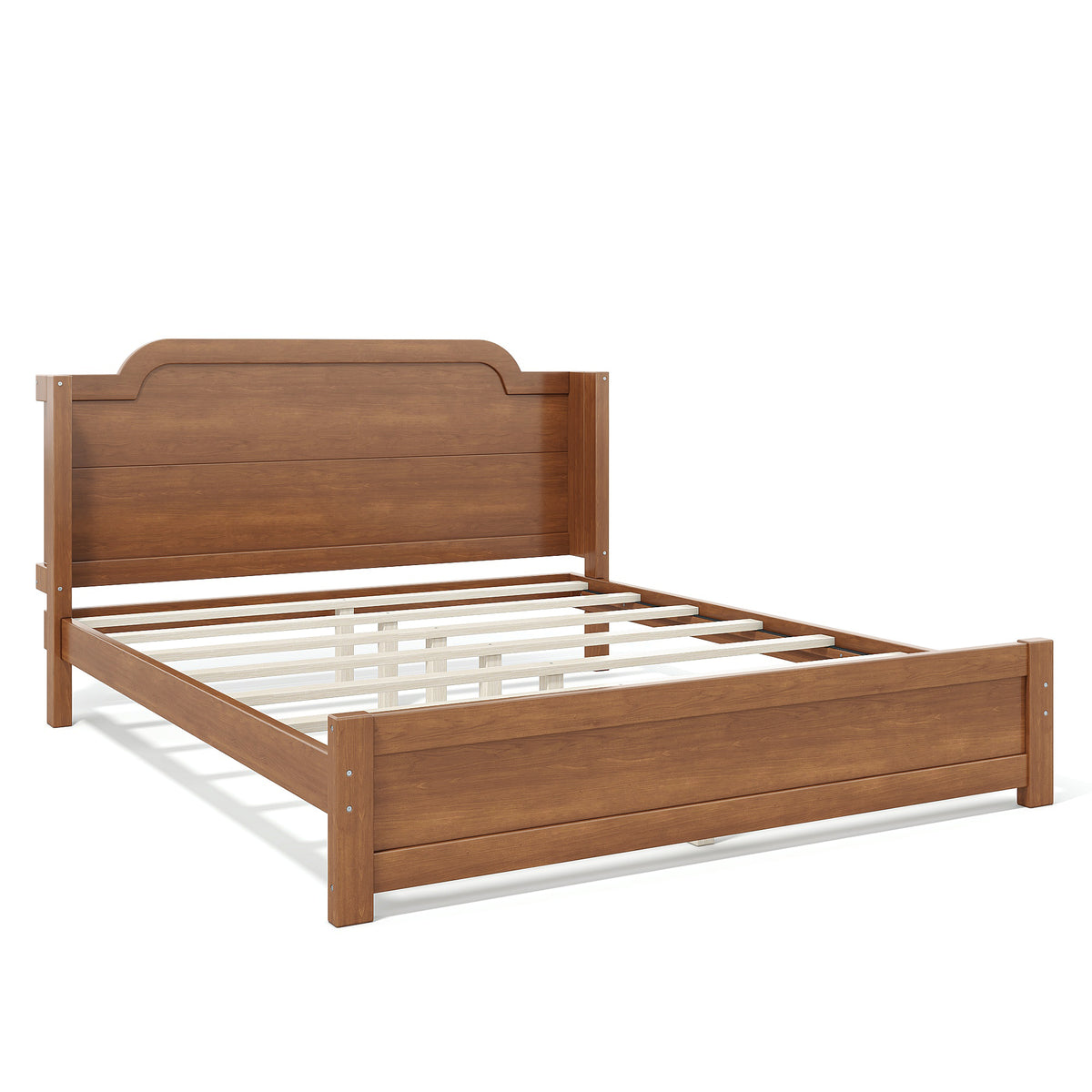 Queen Solid Wood Platform Bed with Headboard Brown Finish & Minimalist Design, Easy Assembly, No Box Spring Needed Traditional Wood Bed Frame.Brown