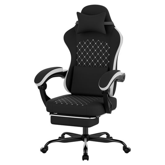 Gaming Chair with Massage,Ergonomic PC Gaming Chair Computer Chairs with Footrest Comfortable Headrest and Lumbar Support, High Back BLACKWHITE