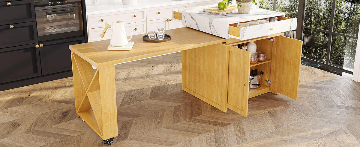 U_STYLE Modern Imitation Marble Counter Height Dining Table for 4, Farmhouse Bar Table with Adjustable Shelf, for Kitchen & Home Bar (Chairs Not Included)