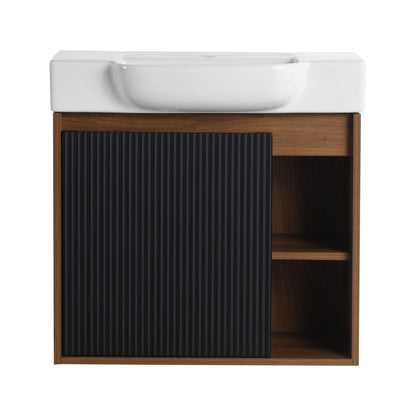 24'' Wall-Mounted Bathroom Vanity with White Ceramic Sink & Soft-Close Door, KD-Packing