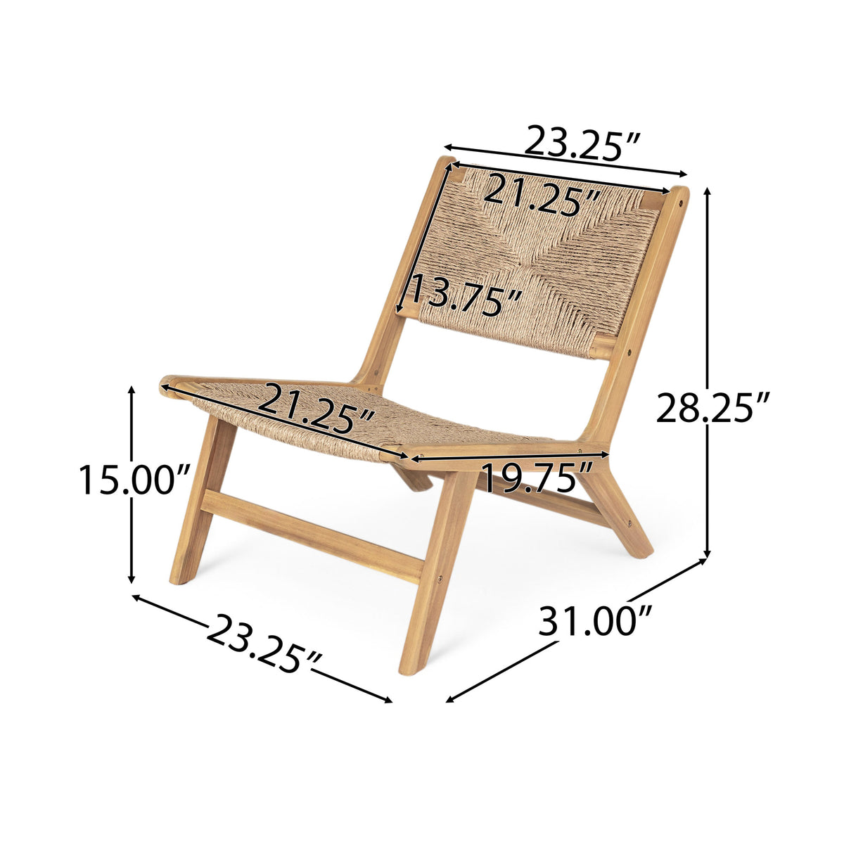 Acacia Wood Outdoor Armless Lounge Chair-Light Teak