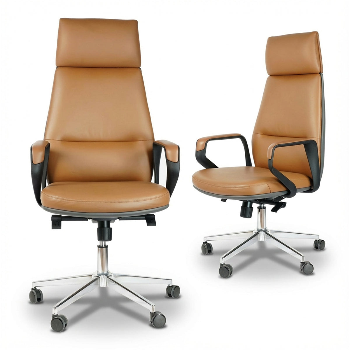 FurniBaron PU Leather High Back Office Chair with , ergonomic lumbar support 400lbs, sturdy metal base, 360° silent wheels, fit for home and office